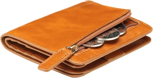 Miniatura 5 de Itslife - Cartera de piel con cierre de cremallera para mujer, tamaño pequeño, con ventana para identificación, marrón (Waxed Brown)), 1301