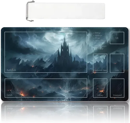 Miniatura 60 de Tapete de juego MTG cosido de alta calidad con zonas y respaldo de goma antideslizante, tapete de juego TCG para MTG y otros juegos de cartas, Dkt