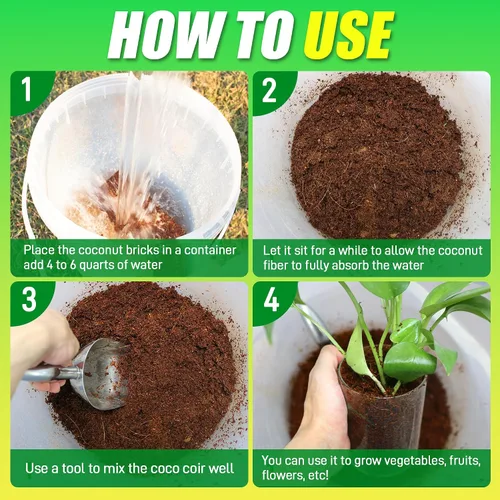 Miniatura 4 de Ladrillo de fibra de coco para plantas - Paquete de 6 ladrillos de coco premium, 100% fibra de coco orgánica, fibra de cáscara de coco para plantar