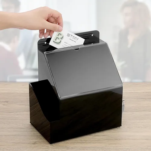 Miniatura 8 de BTSKY Caja de sugerencias de acrílico con candado, caja de donación acrílica montada en la pared con ranura para letreros de 5 x 7 pulgadas, urnas