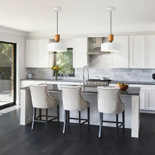 Miniatura 8 de TeHenoo Lámpara colgante moderna, 12 pulgadas, con acento de madera natural y latón, lámpara colgante simple ajustable para isla de cocina, comedor