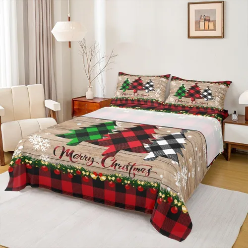 Miniatura 19 de Manfei juego de sábanas de Navidad tamaño completo, juego de ropa de cama con árbol de Navidad en forma de muñeco de nieve para la decoración