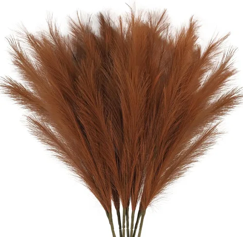 Miniatura 22 de obbsie 50 piezas de decoración de hierba de pampa falsa naranja quemado, 21.6 pulgadas de hierba pomposa artificial corta de otoño, ramas de hierba