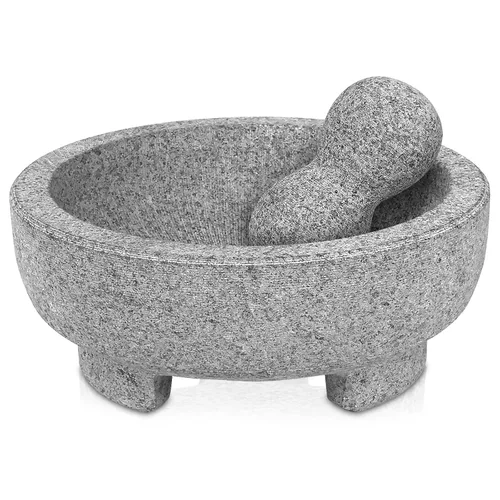 Miniatura 8 de Juego de mortero y mortero, tazón de molinillo de granito sin pulir de 6 pulgadas, 2 tazas para hierbas, pastas de pesto y condimentos, molinillo