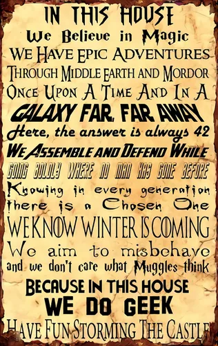 Póster mágico con texto en inglés "In This House We Do Geek", póster vintage retro de metal para decoración de pared, hogar, oficina, bar, garaje,