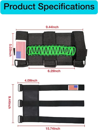 Miniatura 7 de GAIZON Paquete de 4 asas de agarre de barra enrollable con patrón de bandera de EE. UU. de paracord, reemplazo para Jeep Wrangler YJ TJ JK JL, Verde