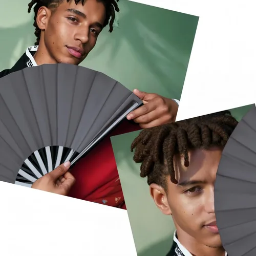 Miniatura 5 de Paquete de 2 ventiladores de mano plegables grandes, ventilador chino negro de Kung Fu Tai Chi, abanicos de tela de nailon para hombres y mujeres
