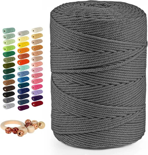 Miniatura 37 de Cordón de algodón macramé 5mmx109 yardas 4 hebras, Munzong Natural hecho a mano 4 cuerdas de algodón trenzadas para colgar en la pared, tejido