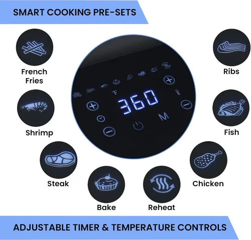 Miniatura 2 de Total Chef - Horno eléctrico freidora de aire de 5 cuartos de galón/4.8 L, controles digitales de pantalla táctil, 8 preajustes de cocción