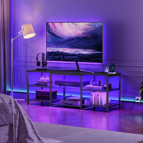 Miniatura 2 de HOOBRO Soporte de TV LED para televisores de 65 pulgadas con estación de carga, centro de entretenimiento para juegos con almacenamiento abierto