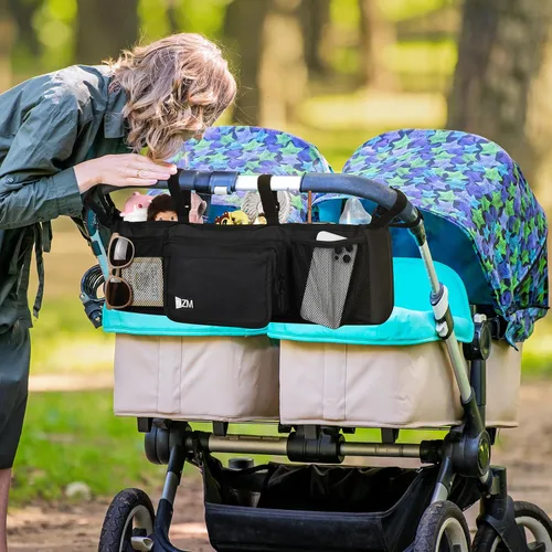 Miniatura 6 de ZZM Organizador de cochecito doble para Bob Duallie y Baby Jogger City Mini GT2, accesorios para cochecito doble con 2 bolsillos enfriadores