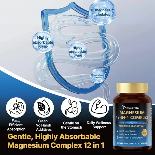 Miniatura 4 de Complejo de magnesio 12 en 1 700 mg – Complejo de magnesio 12 en 1 de alta absorción con glicinato, citrato, malato, taurato y más – Apoya la calma