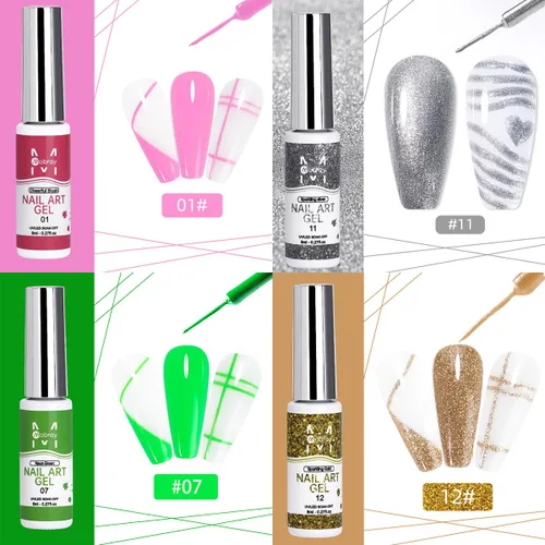 Miniatura 7 de Fcozpjk Juego de esmalte de gel para uñas con líneas de arte, kit de 12 colores con pintura neón rosa y verde y pincel fino, para quitar con Negro