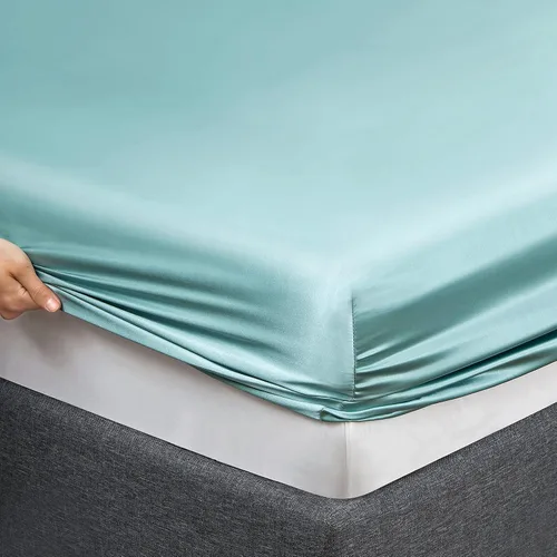 Miniatura 7 de Seda de satén suave de tamaño individual (juego de ropa de cama de 5 piezas, muchos más colores) seda satinada aguamarina, juego de sábanas, sábana