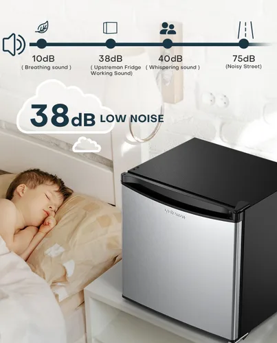 Miniatura 5 de Upstreman - Mini refrigerador de 1.7 pies cúbicos con congelador, esenciales para dormitorio, termostato ajustable, ahorro de energía, bajo nivel