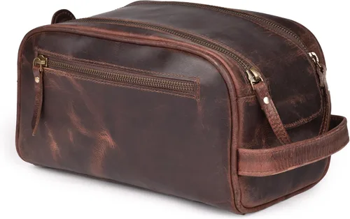 Miniatura 14 de LEATHER VILLAGE - Bolsa de viaje para artículos de tocador de cuero premium con forro impermeable Kit de neceser vintage hecho a mano