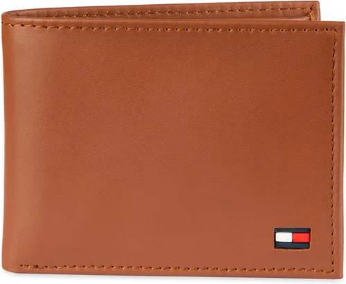 Tommy Hilfiger Cartera de piel auténtica para hombre con ventana de identificación y múltiples ranuras para tarjetas