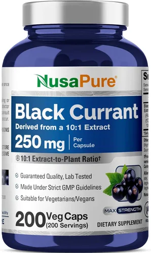 NusaPure Grosella negra equivalente a 2500 mg por cápsula 200 cápsulas vegetales (polvo, extracto 10:1, vegano, sin OMG y sin gluten)