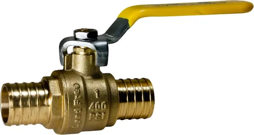 Miniatura 2 de XFITTING Paquete de 10 válvulas de bola Pex Barb de 1 pulgada, mango amarillo, válvula de bola Pex de puerto completo, latón