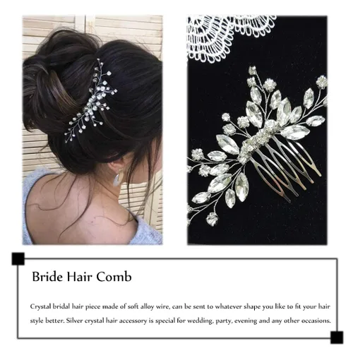 Miniatura 4 de JAKAWIN Crystal Bride Wedding Hair Comb Silver Bridal Headpiece Rhinestone Hair Piece Accesorios para las mujeres HC113 (Plata)