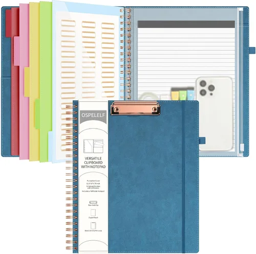 Miniatura 12 de Portapapeles de cuero Ospelelf con portafolio y bolsa con cremallera de almacenamiento, portapapeles espiral con bloc de notas para tamaño carta, 5