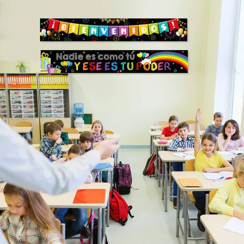 Miniatura 4 de Blulu Cartel de bienvenida en español, cartel inspirador en español para el primer día de escuela, cartel motivacional con 40 puntos adhesivos