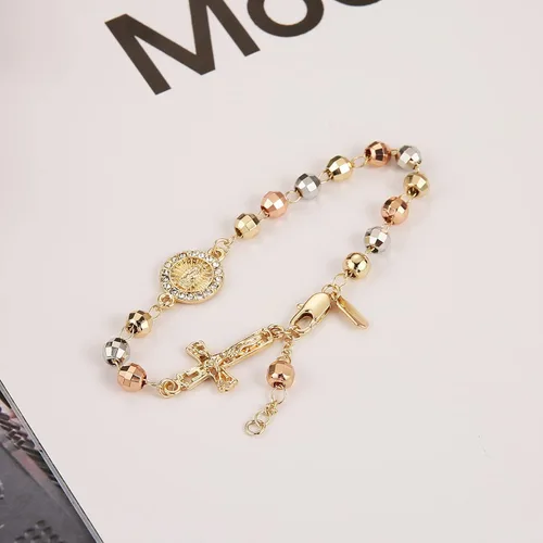 Miniatura 23 de HZMAN Pulsera de cruz con cuentas de rosario virgen de Guadalupe ajustable para mujer, regalo de joyería