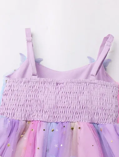 Miniatura 26 de IMEKIS Vestido de princesa de cumpleaños para niña pequeña, confeti brillante, bohemio, arco iris, pastel, sesión de fotos, traje para 1-6T