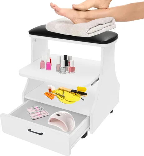Reposapiés portátil de pedicura con ruedas, taburete de pedicura, carrito para baño de pies, carrito de spa, soporte de uñas, muebles de manicura