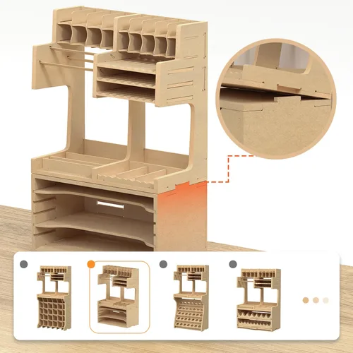 Miniatura 7 de GK1 - Kit organizador de madera con material MDF, estante de pintura, destornillador/soporte para brochas, para pinturas y herramientas Tamiya, GK1