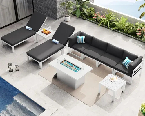 Miniatura 31 de NICESOUL - Juego de 10 muebles de patio extra grandes de aluminio moderno, sofá para exteriores con asiento de 29" de profundidad y ancho, 500 lbs