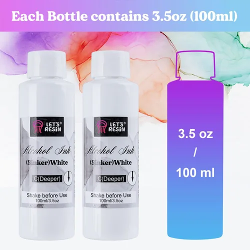 Miniatura 2 de LET'S RESIN Tinta de alcohol blanco para resina, tinta de alcohol, 2 botellas cada una de 3.5 onzas, tinta a base de alcohol ajustable, pigmento