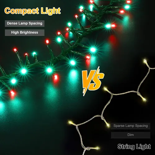 Miniatura 3 de LAMPHOME - Cadena de luces LED de 500 luces para exteriores, 46 pies, con 16 modos, luces impermeables verdes, rojas y rojas-verdes agrupadas