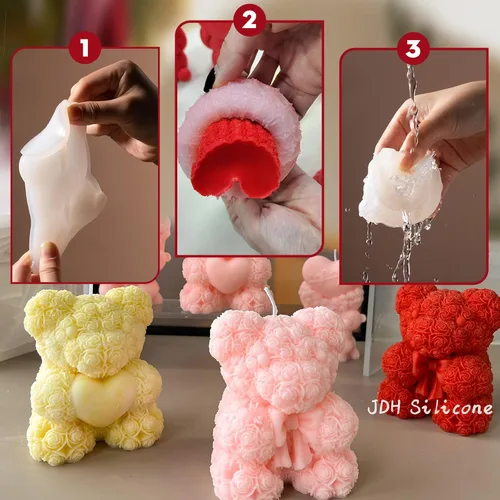 Miniatura 6 de Molde de silicona para velas de oso de rosas con moño, molde de silicona 3D para jabones hechos a mano, manualidades de resina epoxi, regalos