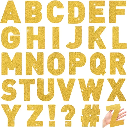 Miniatura 23 de Harloon 232 piezas de 24 hojas de letras grandes con purpurina, letras del alfabeto con letra grande, kit de letras autoadhesivas para buzón, Dorado