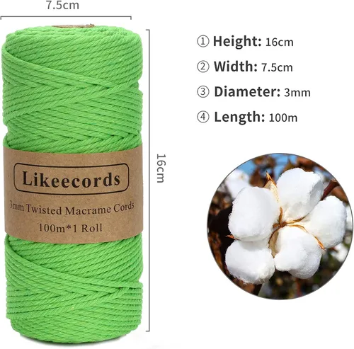 Miniatura 2 de Cordón de macramé, cuerda de algodón de 0.118 in x 328 pies, cuerda de algodón blanco natural para manualidades, tejer, colgar plantas, decoración