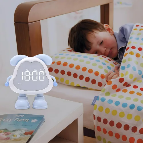 Miniatura 7 de DORA - Reloj despertador para perros para dormitorios de niños y niñas, bonito reloj despertador LED con pantalla digital, entrenador de sueño
