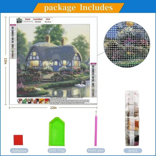 Miniatura 2 de Kits de arte de diamantes de paisaje para adultos: pintura de diamante campestre casa de campo DIY 5d Kit de pintura de diamante de taladro completo