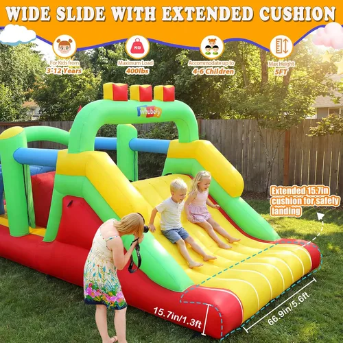 Miniatura 2 de Whubefy Casa de rebote grande inflable de 18x8.2 pies para niños grandes de 8 a 12 años, casa de obstáculos inflable con doble tobogán, túneles