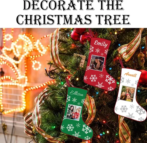 Miniatura 7 de Calcetines de Navidad personalizados con foto de nombre, imagen de perros y mascotas, patas de perro, calcetines de Navidad, decoración colgante
