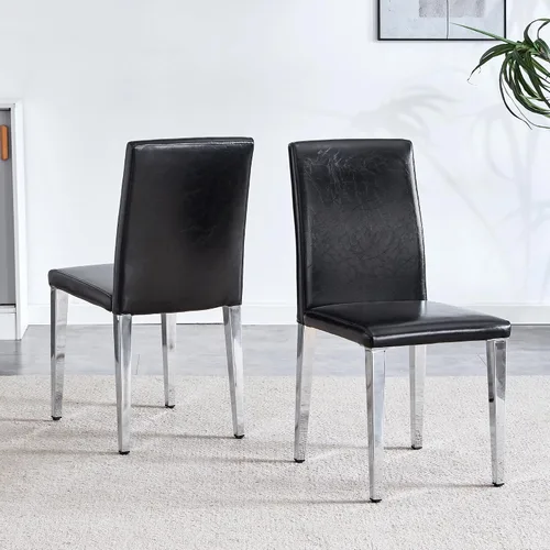 Miniatura 12 de Juego de 4 sillas de respaldo de piel sintética blanca con patas de metal plateado. La combinación perfecta, adecuada para estilos minimalistas
