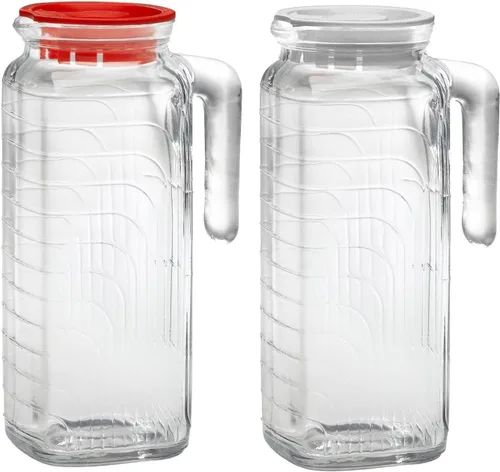 Bormioli Rocco Gelo - Jarras de vidrio con asa y boquilla, juego de 2, 41 onzas, jarras para jugo, agua, leche y limonada - Vasos italianos para