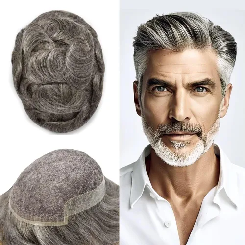 Miniatura 49 de FACE MIRACLE - Tupé frontal de encaje francés para hombres, sistema de reemplazo de cabello humano de encaje con pieza de pelo de poliuretano