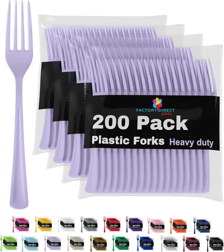 Miniatura 12 de Party Solids Tenedores de plástico rosa, 200 piezas, tenedores rosa, utensilios desechables, juego de cubiertos de plástico resistente