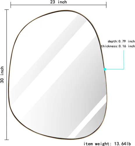 Miniatura 2 de ELEHUME Espejo asimétrico para decoración de pared de 23 x 30 pulgadas, moderno espejo de pared con marco de latón para sala de estar, baño
