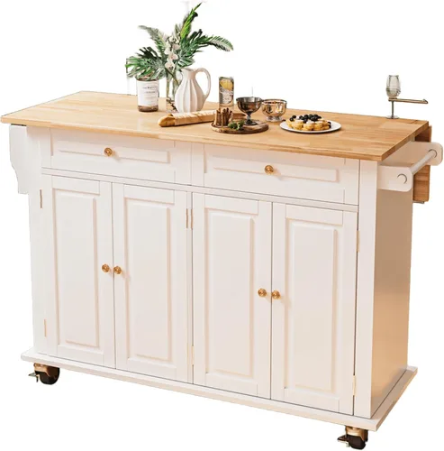 Miniatura 11 de Carrito para isla de cocina con almacenamiento y ruedas, isla de cocina rodante grande de 150 cm con hoja abatible, isla móvil para cocina