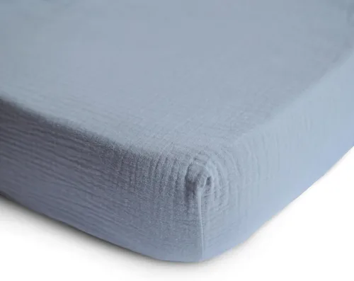 Miniatura 2 de mushie Sábana bajera ajustable de muselina extra suave 192 hilos 28 x 52 pulgadas (Tradewinds)