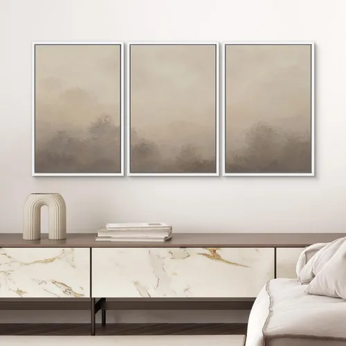 Miniatura 686 de SIGNWIN Lienzo enmarcado para pared, arte con pinceladas de flujo neutro en tonos beige abstractos, ilustraciones, arte moderno, decorativo