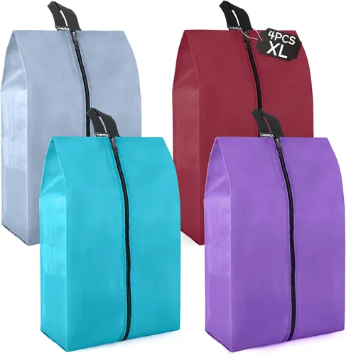 Juego de 4 bolsas de zapatos de viaje de nailon impermeable con cremallera para hombres y mujeres, Varios colores, Paquete de 4 colores mixtos