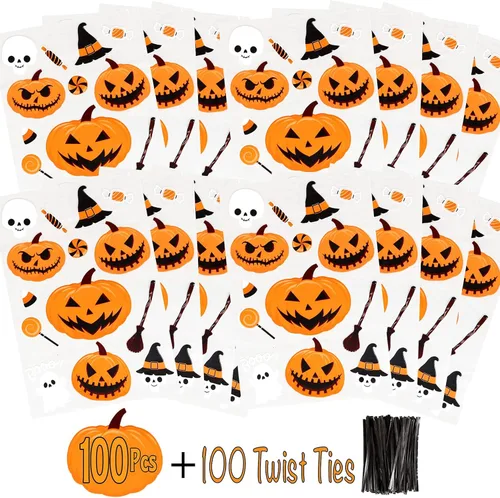 Miniatura 3 de AnapoliZ Bolsas de regalo de Halloween 100 piezas (6 x 9 pulgadas) Bolsas de celofán transparente de 2.5 mil con divertidos diseños aterradores